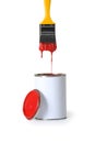 Open paint can and brush Royalty Free Stock Photo