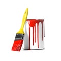 Open paint can with stains and brush Royalty Free Stock Photo