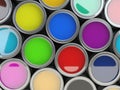 Open paint cans placed close to each other. ÃÂ¡olor palette concept Royalty Free Stock Photo