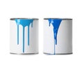 Open paint cans with stains Royalty Free Stock Photo