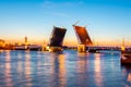 Open Palace Bridge and Neva river at white night, Saint Petersburg, Russia Royalty Free Stock Photo