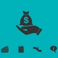 Open Palm Hold Money Bag icon flat Royalty Free Stock Photo