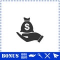 Open Palm Hold Money Bag icon flat Royalty Free Stock Photo