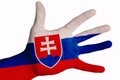 Open palm with the image of the flag of Slovakia. Multipurpose concept