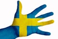 Open palm with the image of the flag of Sweden. Multipurpose concept