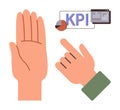 Hand gestures interacting with KPI dashboard featuring chart and report elements Royalty Free Stock Photo