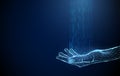 Open palm with streams of blue digital points rising upward. Data flow, information visualization, artificial Royalty Free Stock Photo