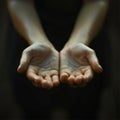 Open palms closeup, hands in holding gesture, giving and showing, prayer, begging, copy space
