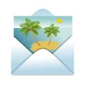 Open paper envelope with sea holiday postcard Royalty Free Stock Photo