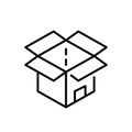 Open a parcel. Cardboard box in 3d. Container for shipping goods. Pixel perfect, editable stroke