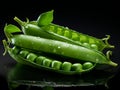 open pea pods on a wooden table