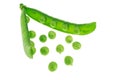 Open peas pod on white background with clipping Royalty Free Stock Photo
