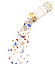 Open Pills Bottle with falling pills Royalty Free Stock Photo