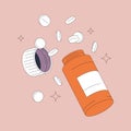 Open Pills Bottle And Tablets
