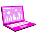 Open pink laptop with charts