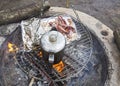 Open pit fire meal Royalty Free Stock Photo