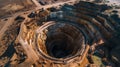 an open pit in the middle of a desert area with gravel and dirt Royalty Free Stock Photo
