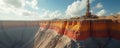 Open pit mine illustration. Drill rig on edge of layered earth. Colors, textures of rock formations. Industry exploration, Royalty Free Stock Photo