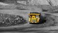 Open pit mine industry, big yellow mining truck for coal anthracite Royalty Free Stock Photo