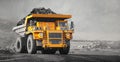 Open pit mine industry, big yellow mining truck for coal anthracite Royalty Free Stock Photo