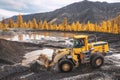 Front Loader in the mountains of Eastern Siberia / Earthworks / Mining Royalty Free Stock Photo