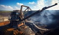 An Open Pit with a Towering Crane in the Center Royalty Free Stock Photo