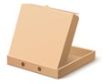 Open pizza box. Brown carton package. Blank realistic mockup Royalty Free Stock Photo