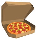 Open pizza box cartoon icon. Tasty food
