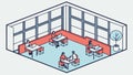 Open Plan Isometric Office with Multiple Workstations, vector design Generative AI Royalty Free Stock Photo