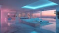 Luxurious Modern Open-Plan Interior With Sunset View and Infinity Pool Panorama Royalty Free Stock Photo