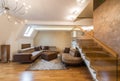 Open plan living room interior in luxury loft apartment Royalty Free Stock Photo