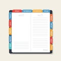 Open planner with two blank pages, featuring lined and unlined sections for notes. Royalty Free Stock Photo