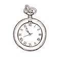 Open Pocket Watch In Vintage Style. Hand drawn ink sketch vector illustration Royalty Free Stock Photo