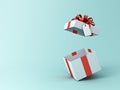 Open present box or gift box with blank tag isolated on green blue pastel color background Royalty Free Stock Photo