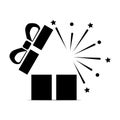 Open present box icon. Festive package. wrapping with bow. vector illustration