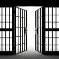 Open prison cell doors revealing a bright white light, symbolizing freedom and escape jail Royalty Free Stock Photo