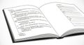 Open programming book with computer code lines in monochrome illustration for software development and technology concepts Royalty Free Stock Photo