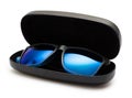 Open protective case with sunglasses