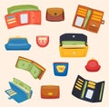 Open purse leather wallet with money shopping. Shopping buy change business currency leather open purse wallet