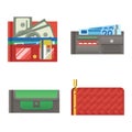 Open purse wallet vector set.