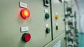 An open push button and red indicator light on a control panel show the machine's operating status Royalty Free Stock Photo