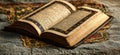Open Quran on ornate carpet symbolizing Islamic heritage Royalty Free Stock Photo