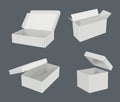 Open realistic boxes. Packages templates cardboard empty containers decent vector blank mockup Royalty Free Stock Photo