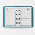 Open realistic notebook with pages diary office sheet template booklet and blank paper education copybook organizer Royalty Free Stock Photo