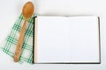 Open recipe book on white background. Royalty Free Stock Photo
