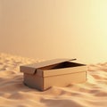 Open rectangular packaging box on sand background mockup Royalty Free Stock Photo
