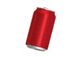 Open red Aluminum soda can with water drops isolated on white background Royalty Free Stock Photo