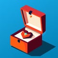 Open red box with jewelry. Vector illustration in isometric style. AI generated Royalty Free Stock Photo