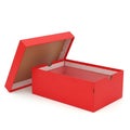 Open red cardboard shoebox with lid tilted to the side image photo Royalty Free Stock Photo