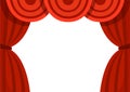 Open red curtains. Classic theater stage. Flat vector illustration isolated on white background Royalty Free Stock Photo